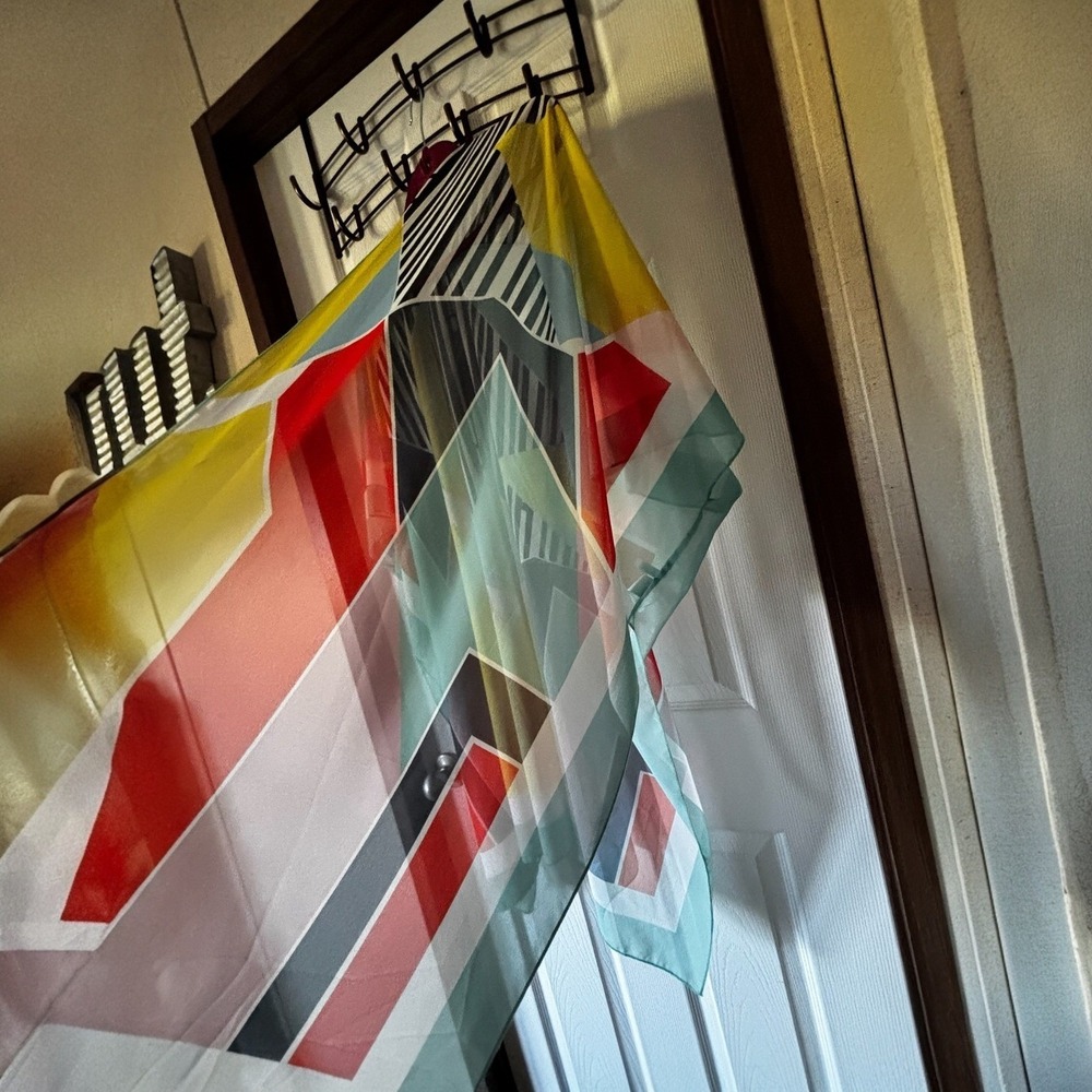 Geometric Print Sheer Kimono Wrap Multicolor Striped Open Front Cover Up XL - Picture 4 of 5